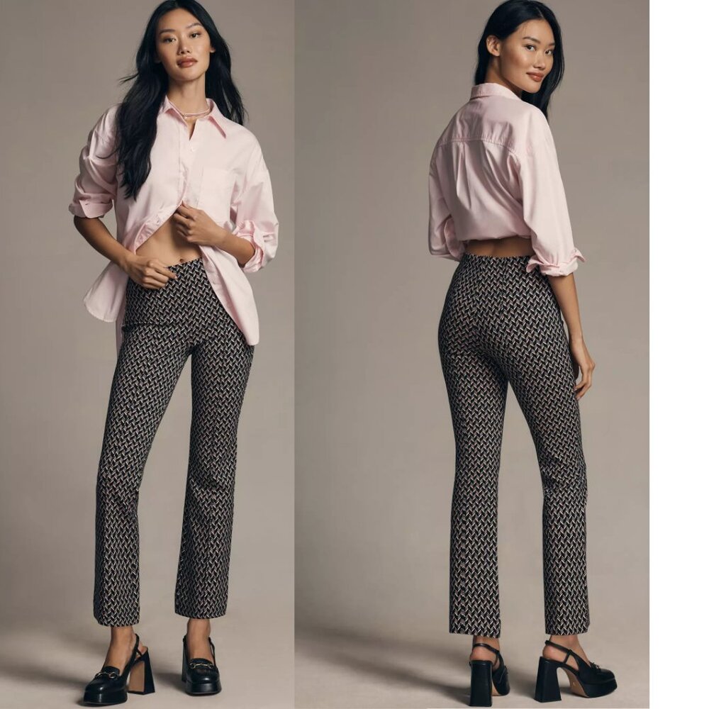 Anthropologie Black & Pink Geometric Straight-Leg Pants